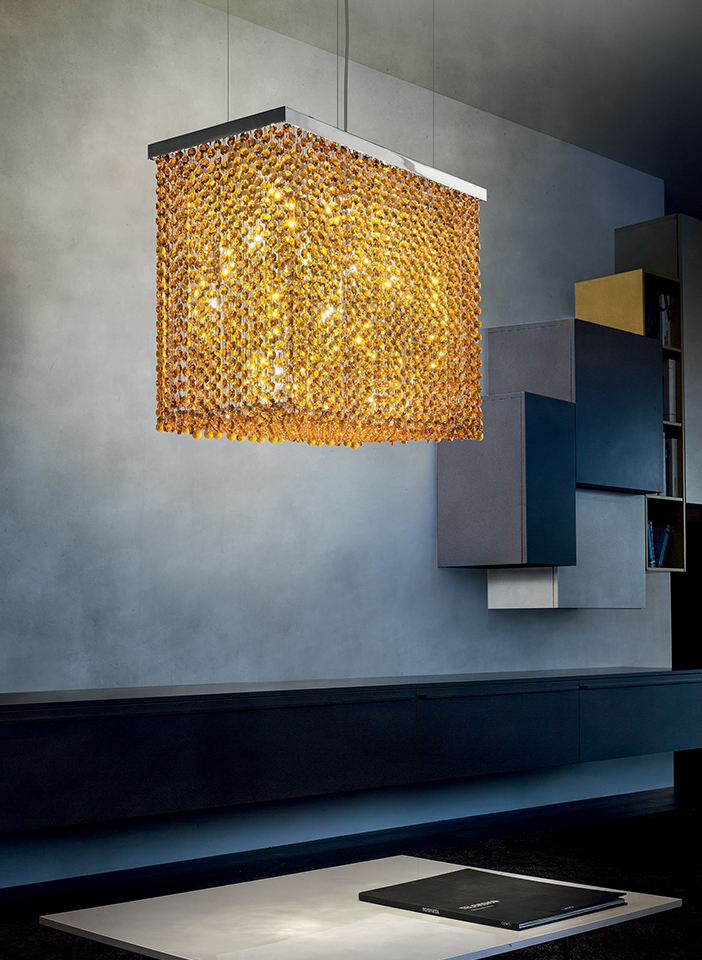 Chrome finish metal structure and crystal pendants