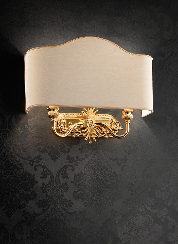 Gold plated solid brass base. Shantung lampshades