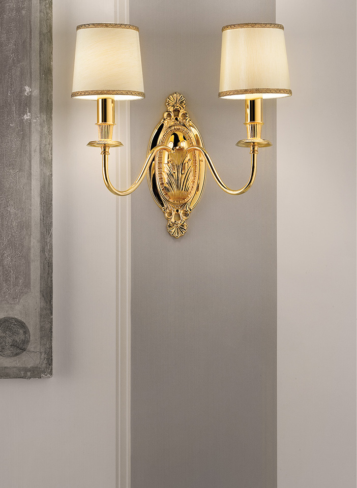 Gold cast brass frame Shantung lampshades