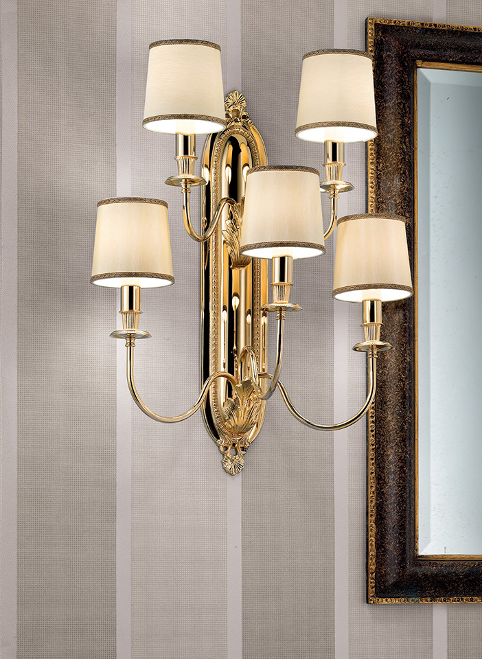 Gold cast brass frame Shantung lampshades