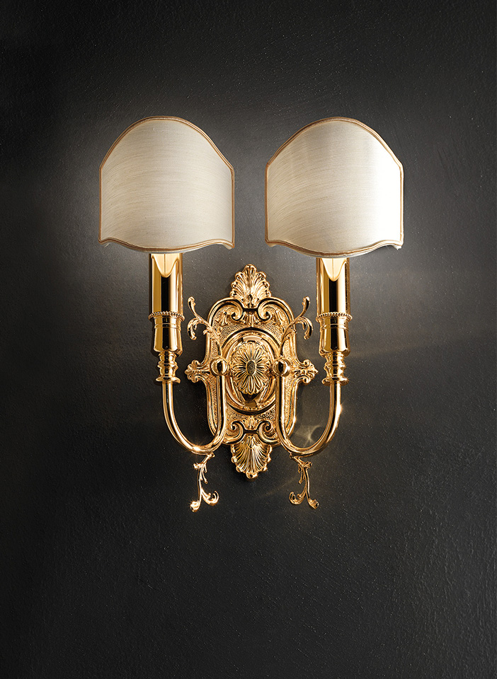 Gold cast brass frame Shantung lampshades