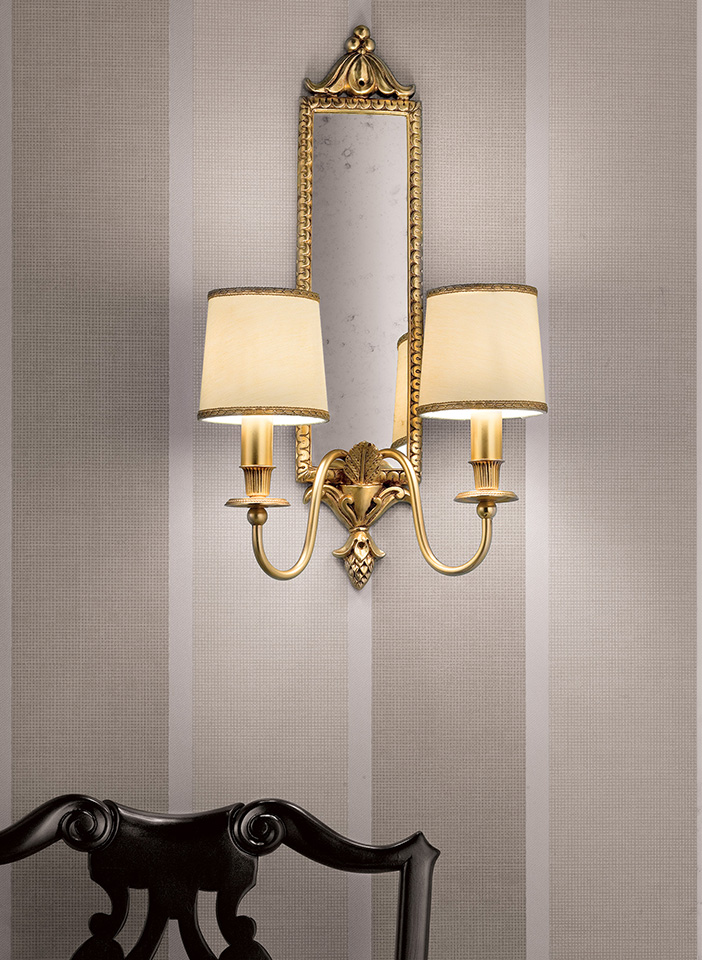 Gold cast brass frame Shantung lampshades