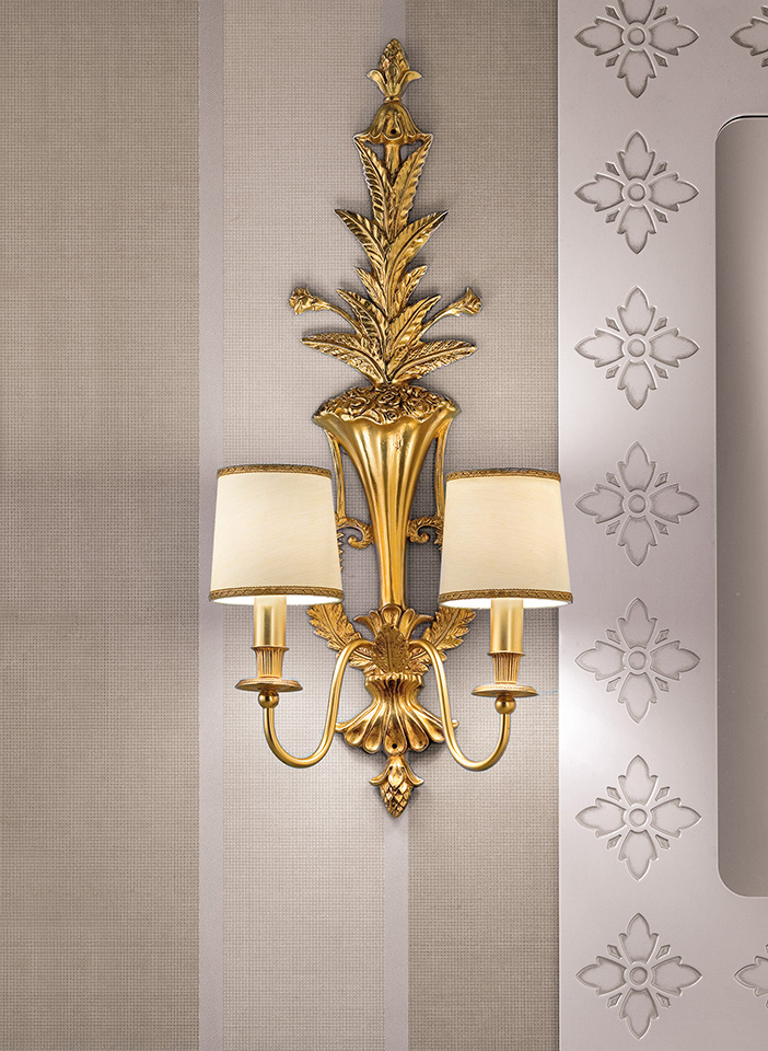 Gold cast brass frame Shantung lampshades